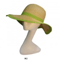 Wide Brim Paper Straw Hats – 12 PCS w/ Color Band & Trim - Kiwi - HT-6039KI